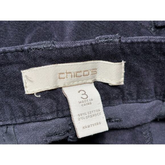 Chico's Velvet Pants Womens Sz 3 US 16 Navy Blue Straight Leg High Rise Stretch - Picture 3 of 8